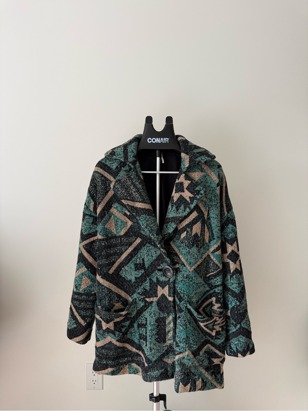 Free People oversized Jacquard Band Jacket Green & Black Medium